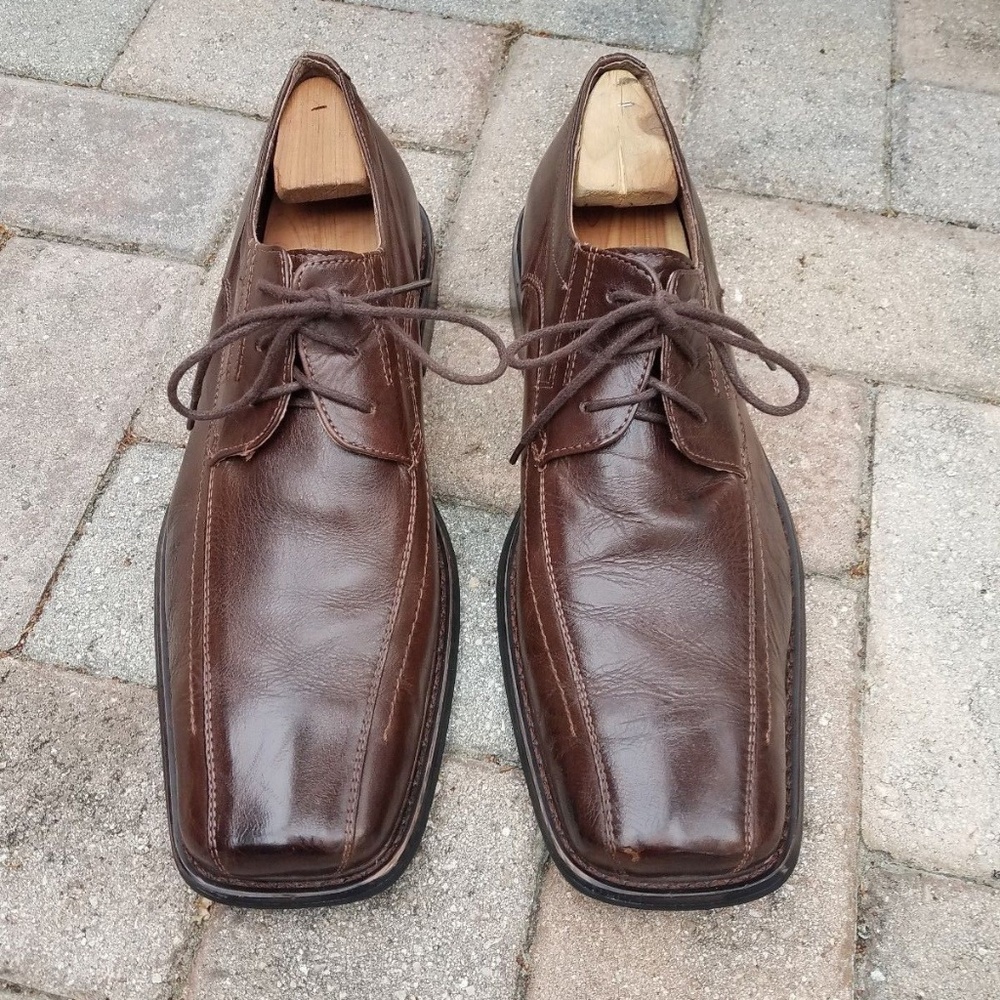 Fratelli Brown Leather Square Toe Shoes 10.5
